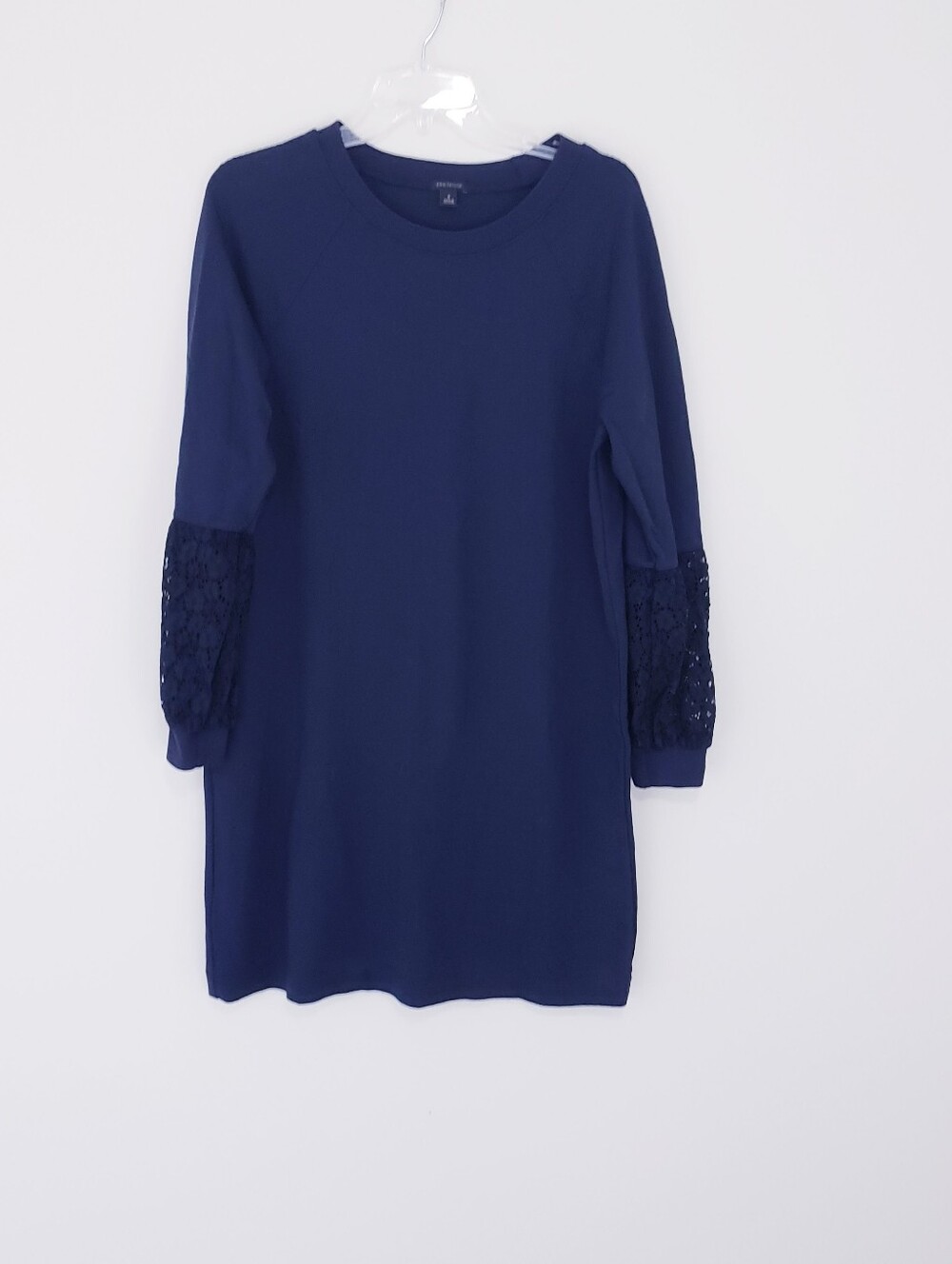 Ann Taylor Navy Blue Lace Balloon Long Sleeve Shift Career Dress Sheath Medium - Picture 4 of 9